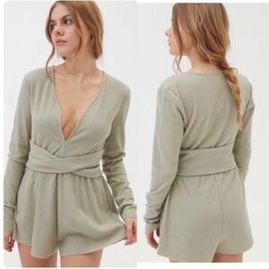 Out From Under Hanna Twist Front Green Ribbed Romper 
Size XS NEW